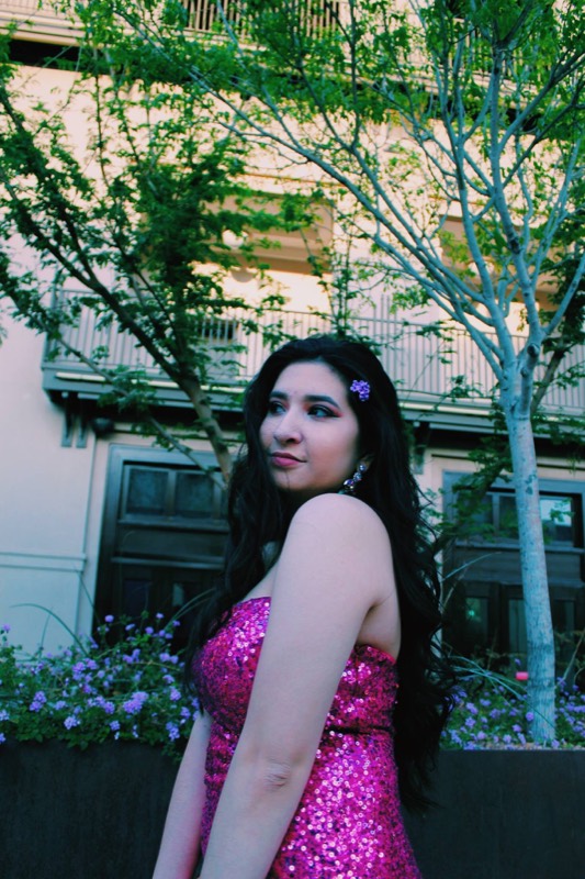 Portrait in a lavender off-shoulder dress