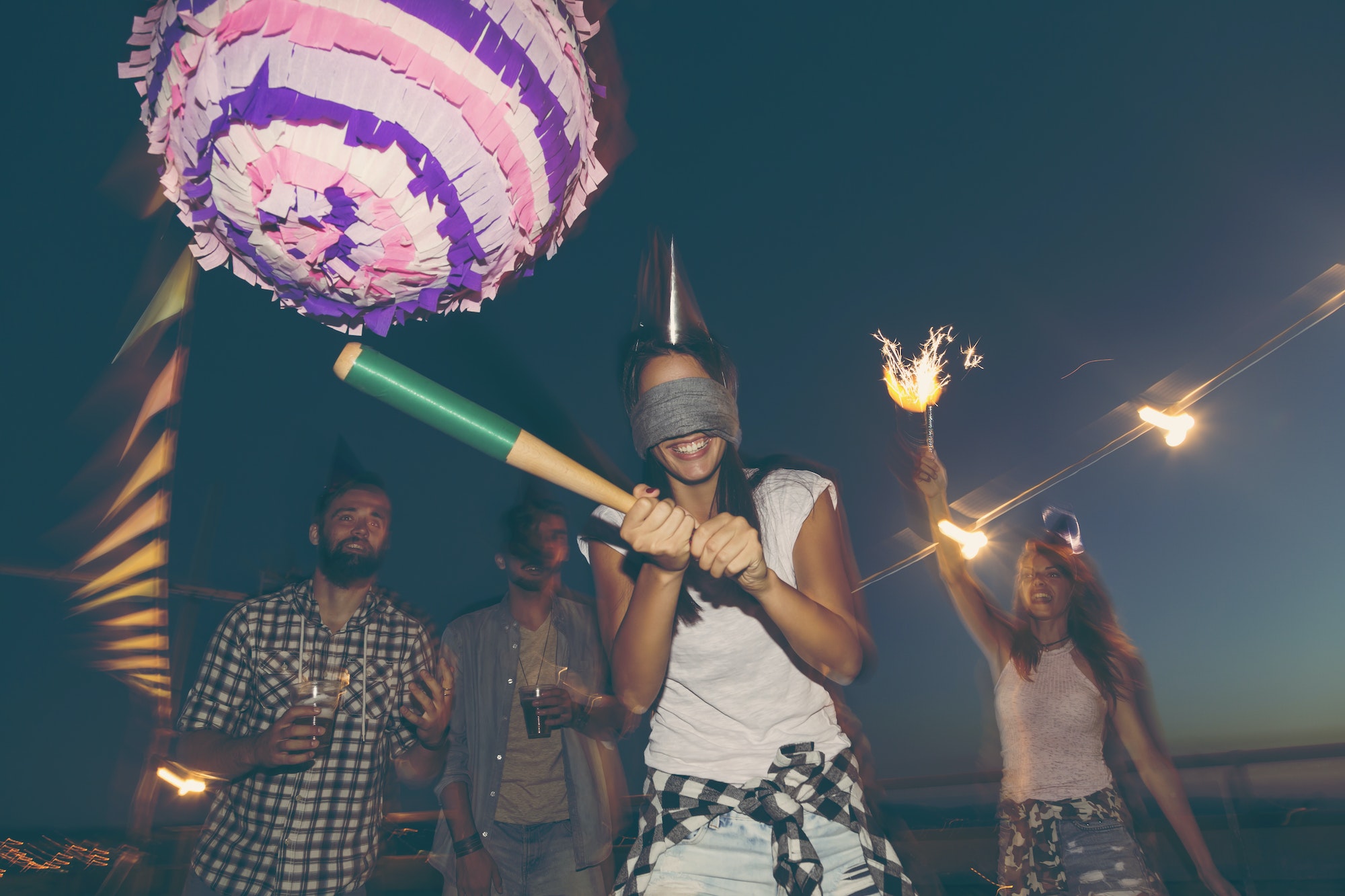 Hitting a birthday pinata